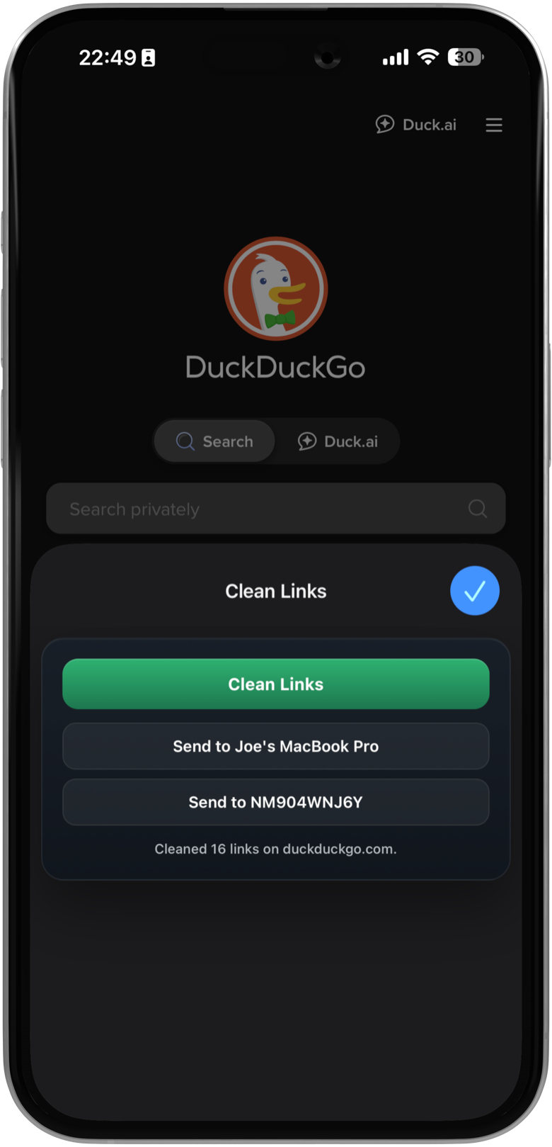 Abilitare l'estensione Safari di Clean Links su iPhone mostrando il menu Gestisci estensioni