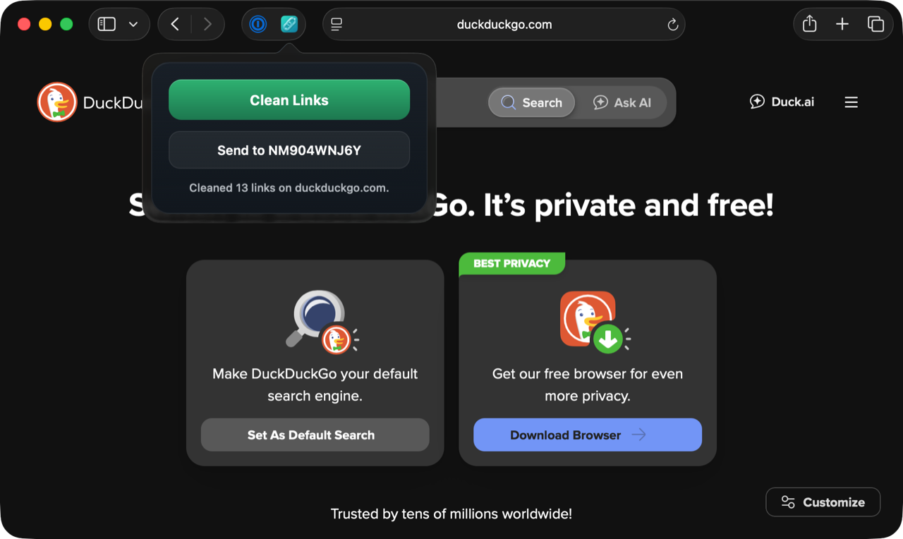 Abilitare l'estensione Safari di Clean Links nelle Impostazioni di Safari su macOS con la scheda Estensioni